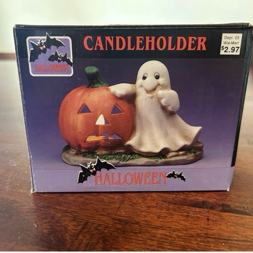 Halloween Ghost and Pumpkin Candleholder